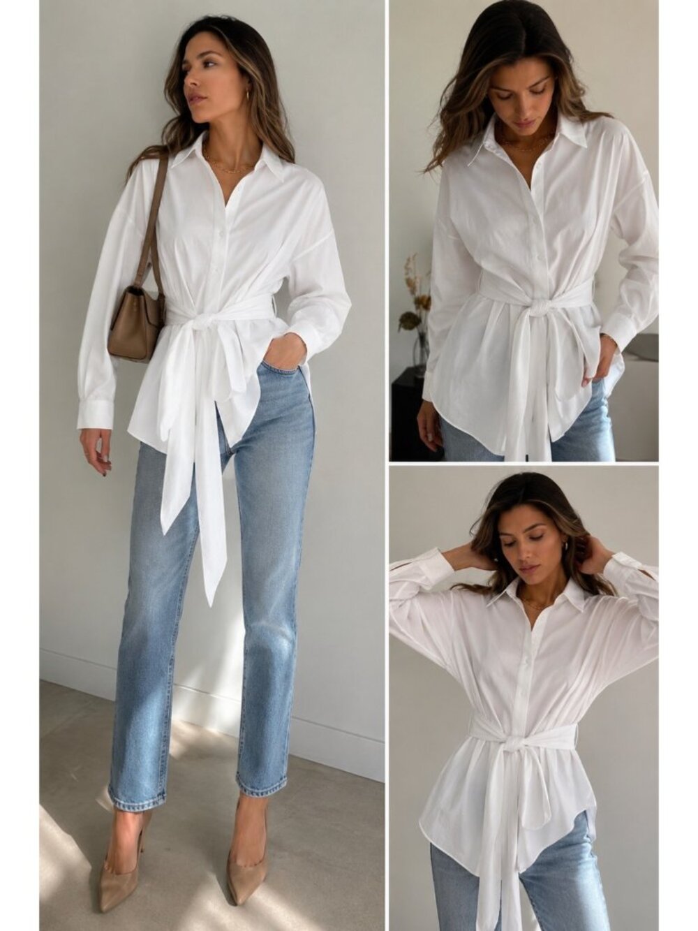 NWT HUGO WHITE POPLIN BLOUSE SHIRT BELTED Size 12/ L